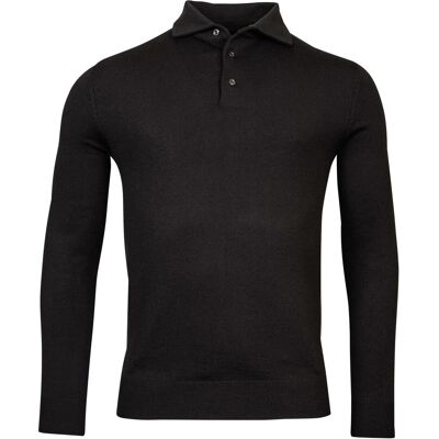 Baileys Trui Merino Blend Pullover Polo Collar Buttons Single Knit Zwart / male Baileys Trui Merino Blend Pullover Polo Collar Buttons Single Knit Zwart / male