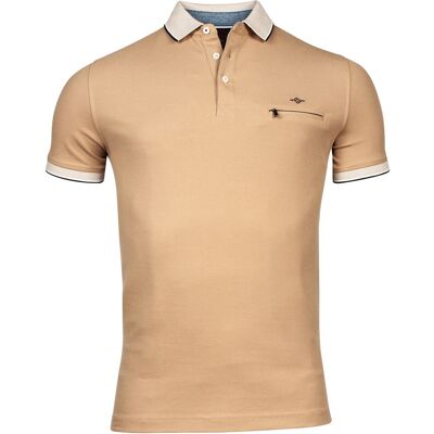 Baileys Polo Piqué Zipper Breast Pocket Subtle Contrast Donker Zand / male Baileys Polo Piqué Zipper Breast Pocket Subtle Contrast Donker Zand / male