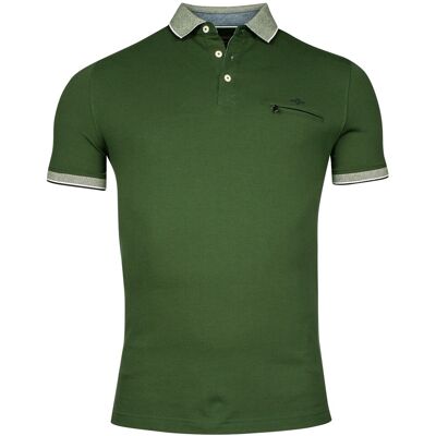 Baileys Polo Piqué Zipper Breast Pocket Subtle Contrast Donker Groen / male Baileys Polo Piqué Zipper Breast Pocket Subtle Contrast Donker Groen / male