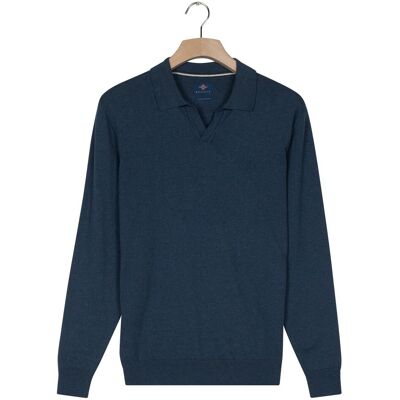 Baileys Trui No Button Polo Collar Single Knit Dark Denim Blue / male Baileys Trui No Button Polo Collar Single Knit Dark Denim Blue / male