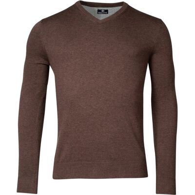 Baileys Trui Uni Color Cotton V-Neck Single Knit Chocolate Brown / male Baileys Trui Uni Color Cotton V-Neck Single Knit Chocolate Brown / male
