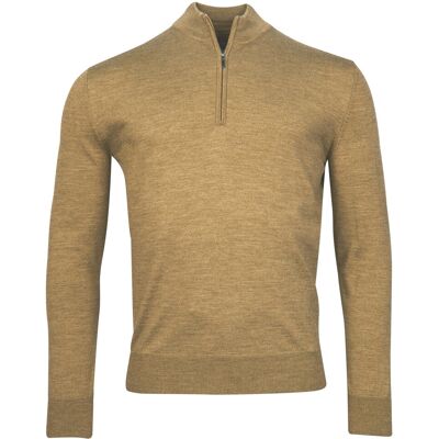 Baileys Trui Merino Wool Half Zip Uni Color Single Knit Donker Zand / male Baileys Trui Merino Wool Half Zip Uni Color Single Knit Donker Zand / male