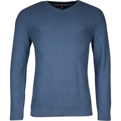 Baileys Trui V-Neck Cotton Structure Knit Denim Blue / male Baileys Trui V-Neck Cotton Structure Knit Denim Blue / male