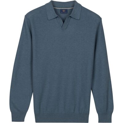 Baileys Trui Polo Pullover V-Neck Structure Knit Riviera Blue / male Baileys Trui Polo Pullover V-Neck Structure Knit Riviera Blue / male