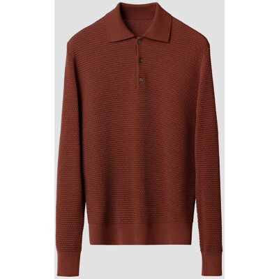 Eton Trui Structure Knit Polo Pullover Extrafine Merino Donker Rood / male Eton Trui Structure Knit Polo Pullover Extrafine Merino Donker Rood / male