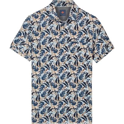 Baileys Polo Allover Leaves Pattern Chest Pocket Delft Blue / male Baileys Polo Allover Leaves Pattern Chest Pocket Delft Blue / male