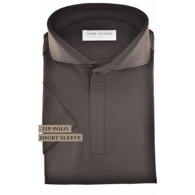 John Miller Polo Slim Plain Hyperstretch Short Sleeve Zip Collar Donker Bruin / male John Miller Polo Slim Plain Hyperstretch Short Sleeve Zip Collar Donker Bruin / male