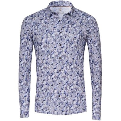 Desoto Overhemd Allover Bold Fantasy Leaves Flowers Pattern Beige-Blauw / male Desoto Overhemd Allover Bold Fantasy Leaves Flowers Pattern Beige-Blauw / male