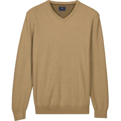 Baileys Trui Cotton V-Neck Pullover Subtle Faux-Uni Structure Knit Zand / male Baileys Trui Cotton V-Neck Pullover Subtle Faux-Uni Structure Knit Zand / male