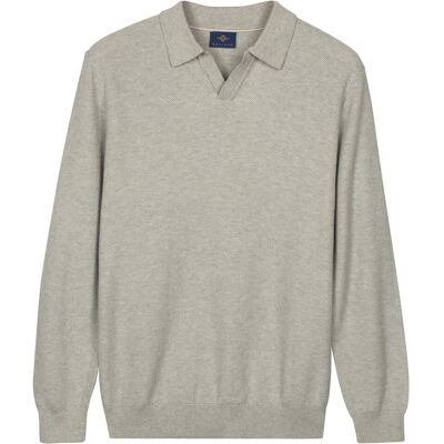 Baileys Trui Polo Pullover V-Neck Structure Knit Soft Grey / male Baileys Trui Polo Pullover V-Neck Structure Knit Soft Grey / male