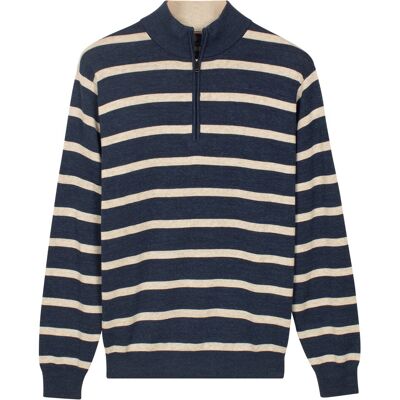 Baileys Trui Half Zip Allover Stripe Denim Yarn Navy / male Baileys Trui Half Zip Allover Stripe Denim Yarn Navy / male