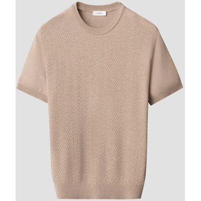 Eton T-Shirt Herringbone Knit Crew Neck Lightweight Organic Cotton Beige / male Eton T-Shirt Herringbone Knit Crew Neck Lightweight Organic Cotton Beige / male