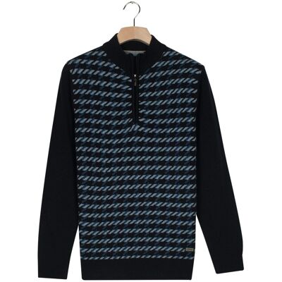 Baileys Trui Lambswool Half Zip Allover Jacquard Pattern Knit Dark Denim Blue / male Baileys Trui Lambswool Half Zip Allover Jacquard Pattern Knit Dark Denim Blue / male