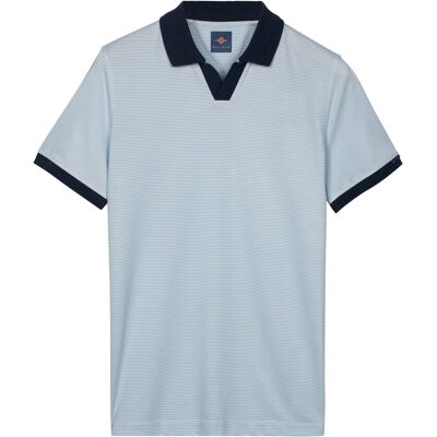 Baileys Polo No Buttons V-Neck Small Yarn Dyed Stripe Soft Blue / male Baileys Polo No Buttons V-Neck Small Yarn Dyed Stripe Soft Blue / male