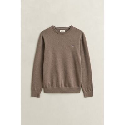 Gant Trui Cotton Plain Jersey Knit Sweater Small Archive Shield Logo Dark Hazelnut Melange / male Gant Trui Cotton Plain Jersey Knit Sweater Small Archive Shield Logo Dark Hazelnut Melange / male