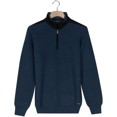 Baileys Trui Uni Color Half Zip Fine Structure Dark Denim Blue / male Baileys Trui Uni Color Half Zip Fine Structure Dark Denim Blue / male
