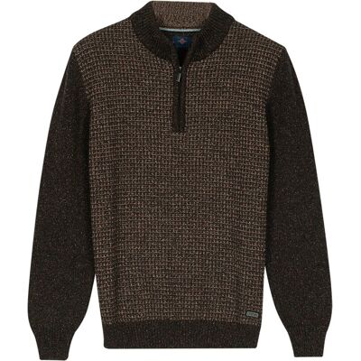 Baileys Trui Half Zip Single Knit Front Two Color Structure Donker Bruin / male Baileys Trui Half Zip Single Knit Front Two Color Structure Donker Bruin / male