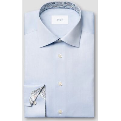 Eton Overhemd Uni Color Paisley Contrast Fabric Signature Twill Licht Blauw / male Eton Overhemd Uni Color Paisley Contrast Fabric Signature Twill Licht Blauw / male