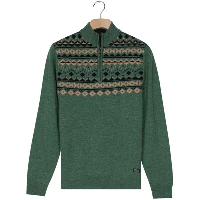 Baileys Trui Front Top Nordic Knit Jacquard Pattern Half Zip Dark Forest / male Baileys Trui Front Top Nordic Knit Jacquard Pattern Half Zip Dark Forest / male