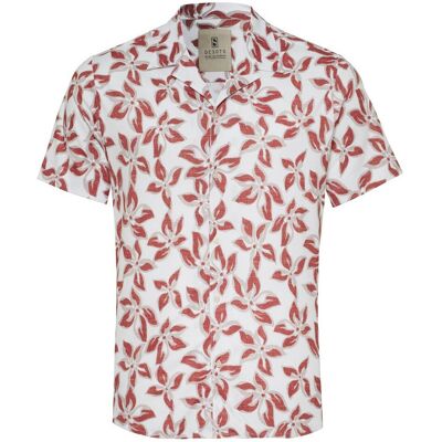 Desoto Overhemd Large Leaves Pattern Lido Collar Grijs-Rood / male Desoto Overhemd Large Leaves Pattern Lido Collar Grijs-Rood / male