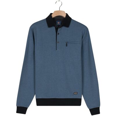 Baileys Trui 2-Tone Jacquard Sweat Polo Collar Placket Buttons Mid Denim Blue / male Baileys Trui 2-Tone Jacquard Sweat Polo Collar Placket Buttons Mid Denim Blue / male