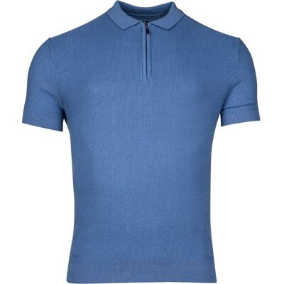 Baileys Polo Zip-Up Allover Uni Color Texture Knit Short Sleeve Denim Blue / male Baileys Polo Zip-Up Allover Uni Color Texture Knit Short Sleeve Denim Blue / male