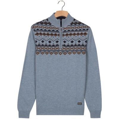Baileys Trui Front Top Nordic Knit Jacquard Pattern Half Zip Faded Denim Blue / male Baileys Trui Front Top Nordic Knit Jacquard Pattern Half Zip Faded Denim Blue / male