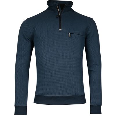 Baileys Trui Uni Color High Low Texture Sweat Half Zip Interlock Deep Denim Blue / male Baileys Trui Uni Color High Low Texture Sweat Half Zip Interlock Deep Denim Blue / male
