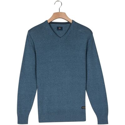 Baileys Trui V-Neck Cotton Allover Fine Texture Two-Tone Denim Blue / male Baileys Trui V-Neck Cotton Allover Fine Texture Two-Tone Denim Blue / male