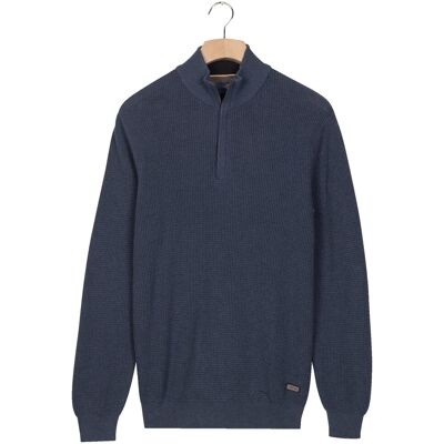 Baileys Trui Uni Color Structure Knit Half Zip Collar Dark Denim Blue / male Baileys Trui Uni Color Structure Knit Half Zip Collar Dark Denim Blue / male