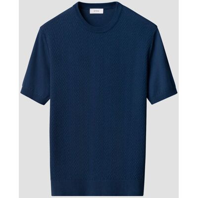 Eton T-Shirt Herringbone Knit Crew Neck Lightweight Organic Cotton Donker Blauw / male Eton T-Shirt Herringbone Knit Crew Neck Lightweight Organic Cotton Donker Blauw / male