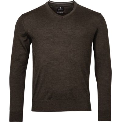 Baileys Trui V-Hals Merinowol Uni Color Single Knit Dark Brown / male Baileys Trui V-Hals Merinowol Uni Color Single Knit Dark Brown / male