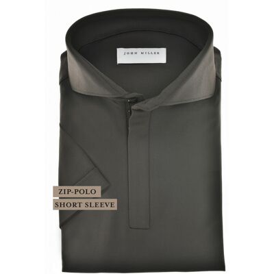 John Miller Polo Slim Plain Hyperstretch Short Sleeve Zip Collar Donker Groen / male John Miller Polo Slim Plain Hyperstretch Short Sleeve Zip Collar Donker Groen / male