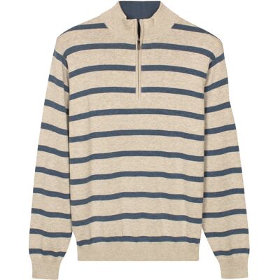 Baileys Trui Half Zip Allover Stripe Denim Yarn Soft Grey / male Baileys Trui Half Zip Allover Stripe Denim Yarn Soft Grey / male