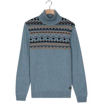 Baileys Trui High Neck Pullover Front Top Nordic Knit Jacquard Faded Denim Blue / male Baileys Trui High Neck Pullover Front Top Nordic Knit Jacquard Faded Denim Blue / male