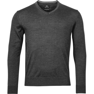Baileys Trui V-Hals Merinowol Uni Color Single Knit Antraciet / male Baileys Trui V-Hals Merinowol Uni Color Single Knit Antraciet / male