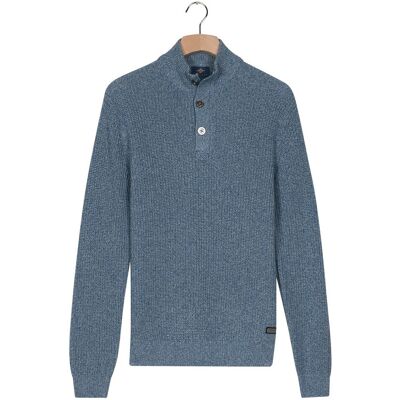 Baileys Trui Half Zip And Buttons Mouliné Rib Structure Soft Blue / male Baileys Trui Half Zip And Buttons Mouliné Rib Structure Soft Blue / male