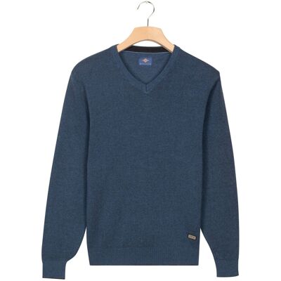 Baileys Trui V-Neck Cotton Allover Fine Texture Two-Tone Midden Blauw / male Baileys Trui V-Neck Cotton Allover Fine Texture Two-Tone Midden Blauw / male