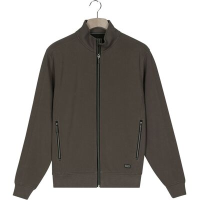Baileys Vest Uni Color Zipped Sweat Cardigan Fine Texture Piqué Interlock Donker Taupe / male Baileys Vest Uni Color Zipped Sweat Cardigan Fine Texture Piqué Interlock Donker Taupe / male