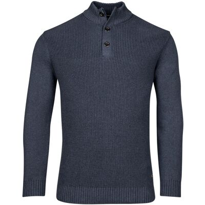 Baileys Trui Uni Color Half Zip Buttons Front Fisherman Rib Tight Knit Deep Denim Blue / male Baileys Trui Uni Color Half Zip Buttons Front Fisherman Rib Tight Knit Deep Denim Blue / male