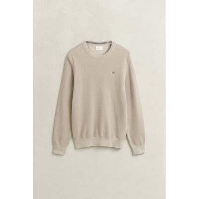 Gant Trui Solid Color Micro Textured Cotton Crew Neck Clay Beige / male Gant Trui Solid Color Micro Textured Cotton Crew Neck Clay Beige / male