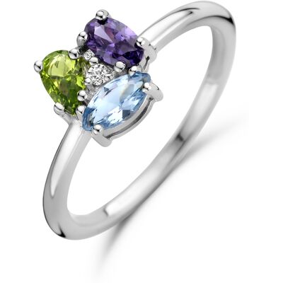 Quickjewels Huiscollectie Zilver ring zirkonia en synth. edelstenen zilver gerhodineerd 1336578 Quickjewels Huiscollectie Zilver ring zirkonia en synth. edelstenen zilver gerhodineerd 1336578