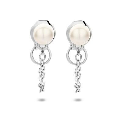 Quickjewels Huiscollectie Zilver Zilver Gerhodineerde oorknoppen parel met kettinkje 26 mm 1342261 Quickjewels Huiscollectie Zilver Zilver Gerhodineerde oorknoppen parel met kettinkje 26 mm 1342261