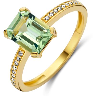 Quickjewels Huiscollectie Goud ring groen amethist en diamant 0.07ct h si 14K geelgoud 4028141 Quickjewels Huiscollectie Goud ring groen amethist en diamant 0.07ct h si 14K geelgoud 4028141