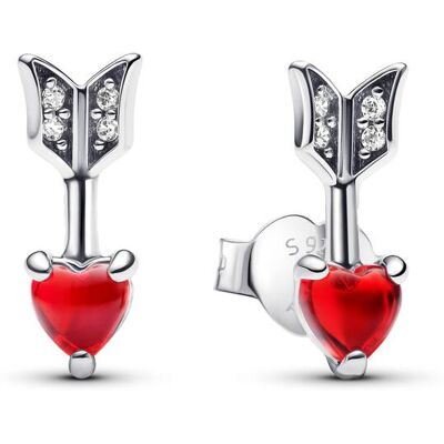 Pandora 293668C01 - Arrow & Murano Glass Heart - Silver - Oorknoppen Pandora 293668C01 - Arrow & Murano Glass Heart - Silver - Oorknoppen
