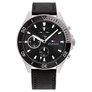 Tommy Hilfiger Elegant Heren Horloge met Zwart Leer Zilverkleurig male