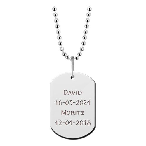 Stalen Dog Tag Ketting met Gravure voor Heren Names4ever Zilverkleurig 50 cm male