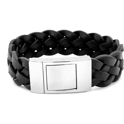 Zwart Gevlochten Leren Armband met Gravure Names4ever Zwart 21 cm male