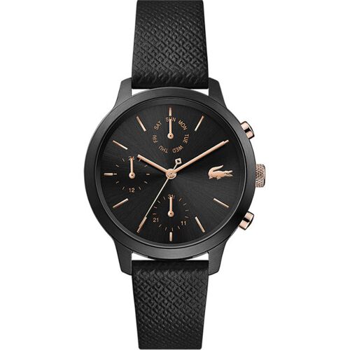 Black Friday Deals Horloge met Zwarte Lederen Band van Lacoste Zwart female