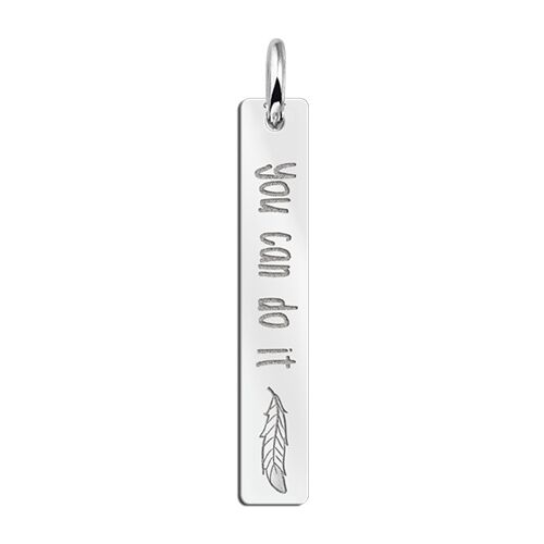 Names4ever Verticale Bar Ketting Hanger met Veer en Gravure Zilverkleurig